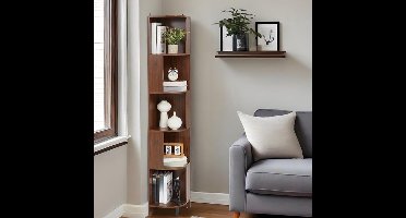 Boekenkast Metaal – Boekrek – Opbergkast – Vakkenkast – Plankenkast – Bruin – 5 Planken – 100 Kg Draagvermogen – Volledig Gemonteerd