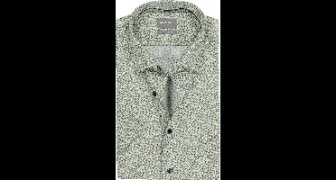 OLYMP Luxor comfort fit overhemd - korte mouw - dobby - wit met olijfgroen bloemetjes dessin - Strijkvrij - Boordmaat: 42