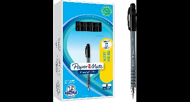 Paper Mate Flexgrip Ultra-balpennen met dop | Medium punt (1,0 mm) | Zwart | 12 stuks