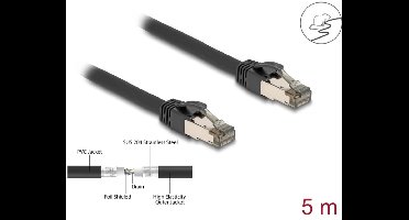 Delock RJ45 Network Cable Cat.6A U/FTP ultra flexible with inner metal jacket 5 m black