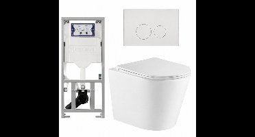 QeramiQ Dely Toiletset - 36.3x51.7cm - diepspoel - rimless - Geberit UP320 inbouwreservoir - met Burda frame - softclose toiletzitting - mat witte bedieningsplaat - ronde knoppen - mat wit