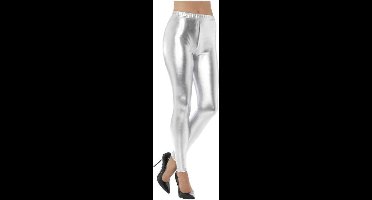 Smiffys - 80s Metallic Disco Kostuum Legging - M - Zilverkleurig