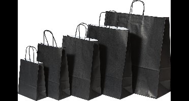 Draagtassen Papier Zwart 24+12x31cm Kraft Papier 100 grams (50 stuks)