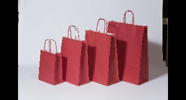 Draagtassen Papier Rood 26+12x35cm Kraft Papier 90 grams (50 stuks)