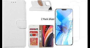 Hoesje Geschikt voor iPhone 12 / 12 Pro hoesje - bookcase / wallet cover portemonnee Bookcase hoes Wit + 2x tempered glass / Screenprotector