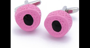 Manchetknopen - Drop Snoep Rond Zwart en Roze