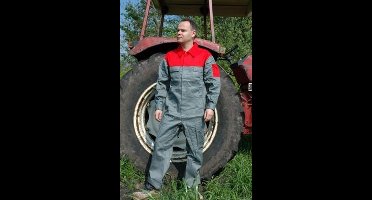 Overall katoen grijs/rood -60