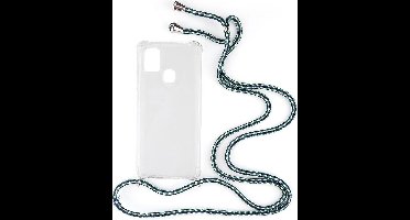 Shop4 - Samsung Galaxy A21s Hoesje - Zachte Back Case met Koord Multi Groen