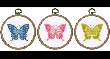 Vervaco - Borduur kit met borduurring - Vlinders set van 3 - PN-0178195 - Borduren - Borduurpakket - Borduurpakket volwassenen