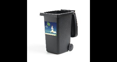 Container sticker Space shuttle illustratie - Een illustratie van de space shuttle die vanaf een eiland vertrekt Klikosticker - 40x40 cm - kliko sticker - weerbestendige containersticker