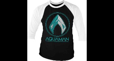 DC Comics Aquaman Raglan top -S- Distressed Shield Zwart/Wit