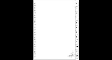 Kangaro tabbladen - A4 - karton - 190 grams - wit - 23-gaats - cijfers 1 t/m 12 - PK412CM