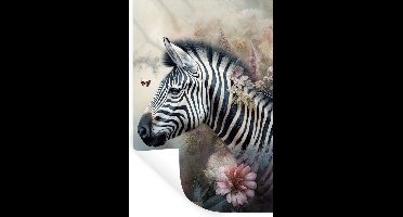 Muurstickers - Sticker Folie - Zebra - Wilde dieren - Vlinder - Bloemen - 20x30 cm - Plakfolie - Muurstickers Kinderkamer - Zelfklevend Behang - Zelfklevend behangpapier - Stickerfolie