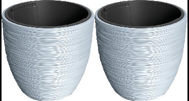 Prosperplast Plantenpot/bloempot Furu Stripes - 2x - buiten/binnen - design kunststof - lichtgrijs - D30 x H30 cm - met binnenpot