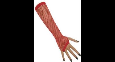 Vingerloze net handschoenen lang rood