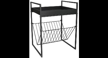 Gerimport Bijzettafeltje met lectuurbak - metaal - zwart - 36 x 29 x 47 cm - tijdschriftenhouder - tafeltje