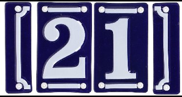 Best for Boots huisnummer 21 met sierrand - Oudhollands - emaille - blauw/wit