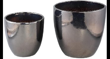 PTMD Bloempot Mylie - 36x36x31 cm - Keramiek - Zilver - Set van 2