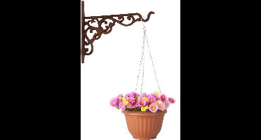Hangpot + Muurhaak Rimini - terracotta - D25 cm - kunststof - metaal - tuinaccessoires