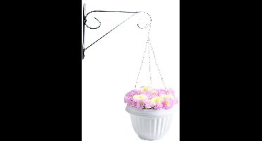 Hangpot + Muurhaak Cuneo - wit - D25 cm - kunststof - metaal - tuinaccessoires