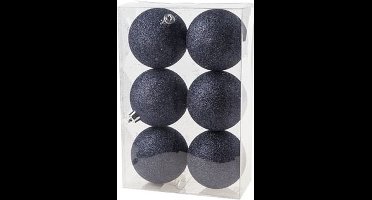 Cosy & Trendy Kerstballen - 6x st - donkerblauw - glitters - D8 cm - kunststof - kerstversiering