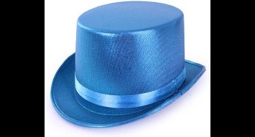 PartyXplosion Hoge verkleed hoed - metallic blauw - volwassenen - klassiek model