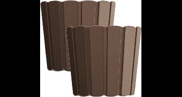 Set van 2x stuks wood-look plantenpot/bloempot kunststof dia 24 cm/hoogte 22 cm houtbruin voor binnen/buiten