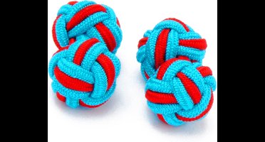 Manchetknopen - Zijden Knoop met Blauw en Rood