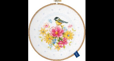 Vervaco - Telpakket kit met borduurring - Pimpelmees met bloemen - PN-0151945 - Borduren - Borduurpakket - Borduurpakket volwassenen