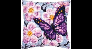 Vervaco - Kruissteekkussen kit - Paarse vlinder - PN-0008501 - Borduren - Borduurpakket - Borduurpakket volwassenen - Borduurpakket kind
