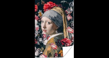 Poster Meisje met de parel - Johannes Vermeer - Bloemen - 20x30 cm