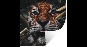 Muurstickers - Sticker Folie - Tijger - Blad - Dieren - 30x30 cm - Plakfolie - Muurstickers Kinderkamer - Zelfklevend Behang