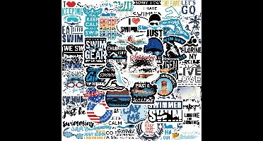 50 Stuks Zwemmen Stickers Set - Waterdichte Vinyl Stickers voor Waterflessen en Laptops