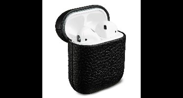 Accezz Echt Leren Case - Hoesje geschikt voor AirPods 1 / 2 - Zwart