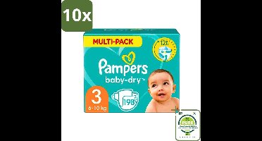 10 x Pampers - Baby-Dry - Luiers - Maat 3 (6-10 kg) - 198 Luiers - Grootverpakking - Babyluiers - Luiers Maat 3 - Pampers Baby-Dry - Luiers Tegen Lekken - Luiers Voor Baby
