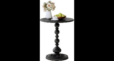 Kleine ronde metalen bijzettafel, vintage matte koffietafel, cocktailtafel, accenttafel voor woonkamerhoeken en kleine ruimtes (zwart)