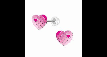K3 - Zilveren oorstekers - K3 collectie - Roze hartjes - 7mm
