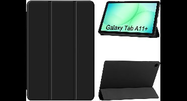 Hoes Geschikt voor Samsung Galaxy Tab A11 Plus hoes Zwart – Tablet hoes tri-fold bookcase met auto/wake functie