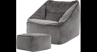 icon Natalia Bean Bag Armchair with Hocker, Sage Green, Velvet Fabric, Bean Bag Adult with Filling Included, Bean Bag, Bedroom, Living Room, Living Room Furniture