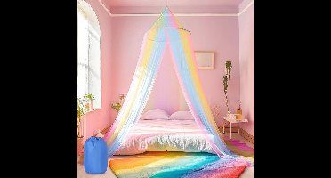 Spetsbst Bedhemel voor meisjes, regenboog, hemelbed, gordijnen, baldakijn, kinderkamer, hangend muggennet, bed, vliegennet, muggennet voor meisjes, kamerdecoratie, reizen en thuis, binnen en buiten