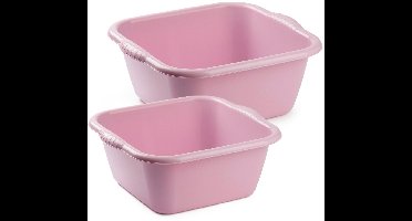 Plasticforte afwasteilen set - afwasbak - kunststof - 10 en 15 liter - roze - huishoud emmers