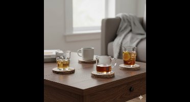 Excellent Houseware Onderzetters - bruin - 8x - 8 cm - hout - glazen onderleggers - coasters