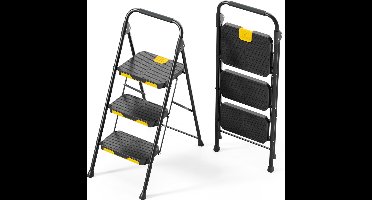 DailySupplies® Huishoudtrap 3 Treden - Keukentrap Inklapbaar - Opstapje - Zwart