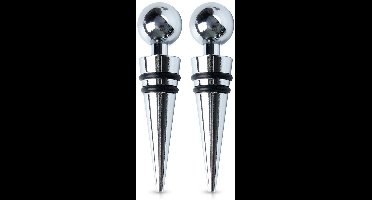 Excellent Houseware - Wijnstopper Set - 9 cm - Roestvrij Staal - Zwart en Zilver