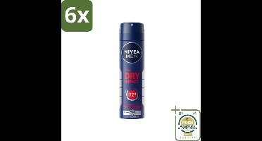 NIVEA MEN - Deodorant Spray - Dry Impact - 150 ml - Voordeelverpakking - 6 stuks - Anti-transpirant - Frisheid