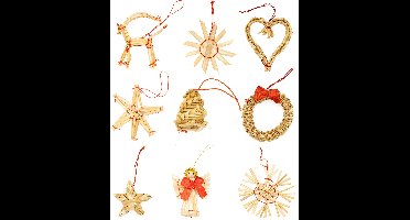 Springos Kerstboomversiering | 27 Stuks | Stro | Bruin