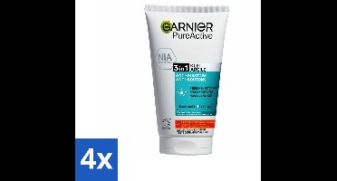 4 x Garnier - Pure Active - 3-in-1 Reiniging Scrub Masker - Tegen Puistjes & Onzuiverheden - Klei & Niacinamide - 150 ml - Reinigen - Scrub - Masker - Puistjes - Onzuiverheden