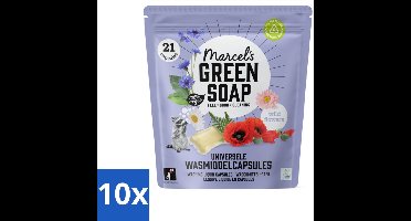 10 x Marcel's Green Soap - Wascapsules - Wilde Bloemen - Gemak in één dosis - 21 Capsules - Wascapsules - Wasmiddel - Natuurlijke Geur - Vegan Wasmiddel - Milieuvriendelijk Wasmiddel