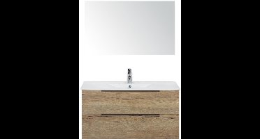 Seville Badmeubelset 100 cm - Natuur Eiken Edge Greep - Wastafel Enjoy met Spiegel