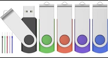 FEBNISCTE USB Stick 2.0 1 GB 5 Pack Pen Drive Portable with Lanyard Rotating Flash Drive Coloured for Data, Video, Photos, Audio, Music, Movie